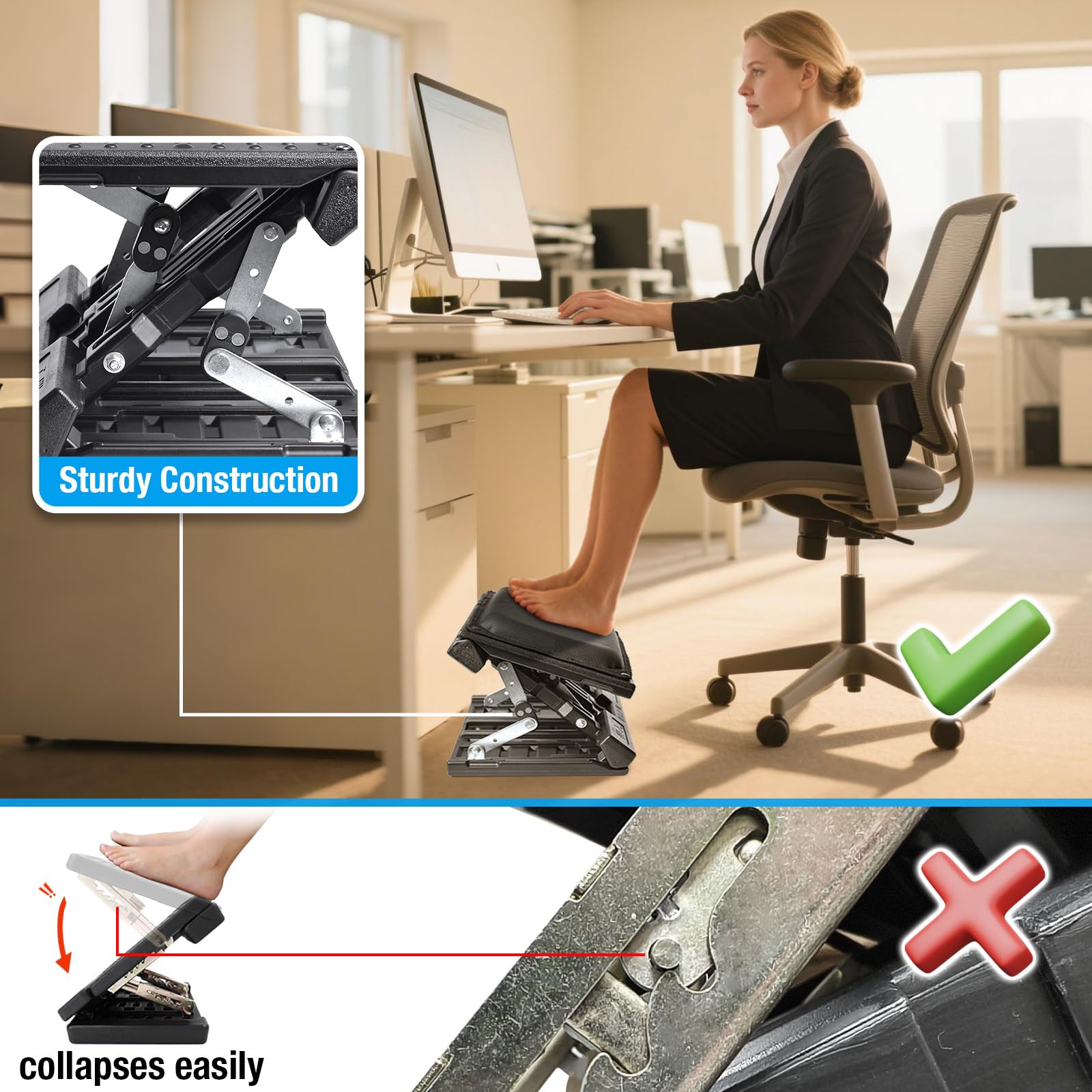 Scalebeard Fußstütze für unter dem Schreibtisch bei der Arbeit, höhenverstellbar, ergonomisch, faltbar, Fußstütze für Büro, Gaming, Computer, abnehmbare Unterlage, Schreibtisch-Fußhocker mit