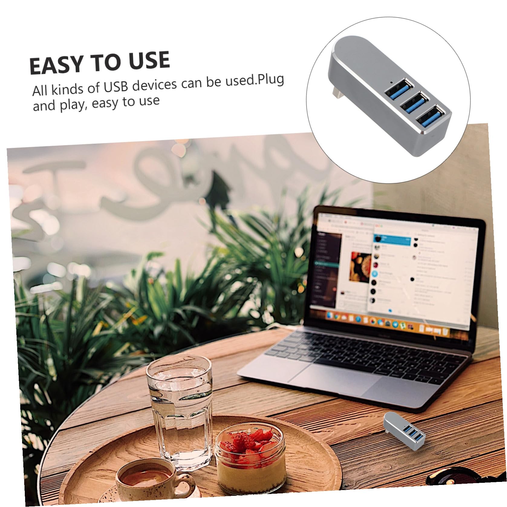 Uonlytech 3pièces USB Hub Ports USB Rotatif Adaptateur Multi-Port pour Pc Ordinateur Portable