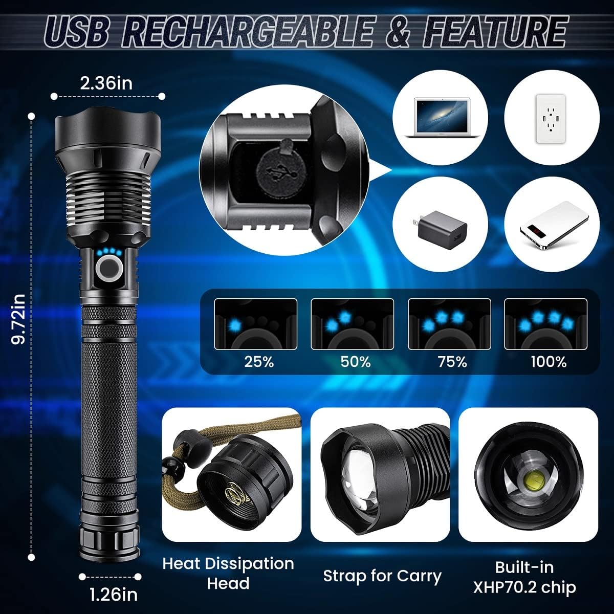 Rechargeable Flashlights Tactical Flashlight Waterproof Photo