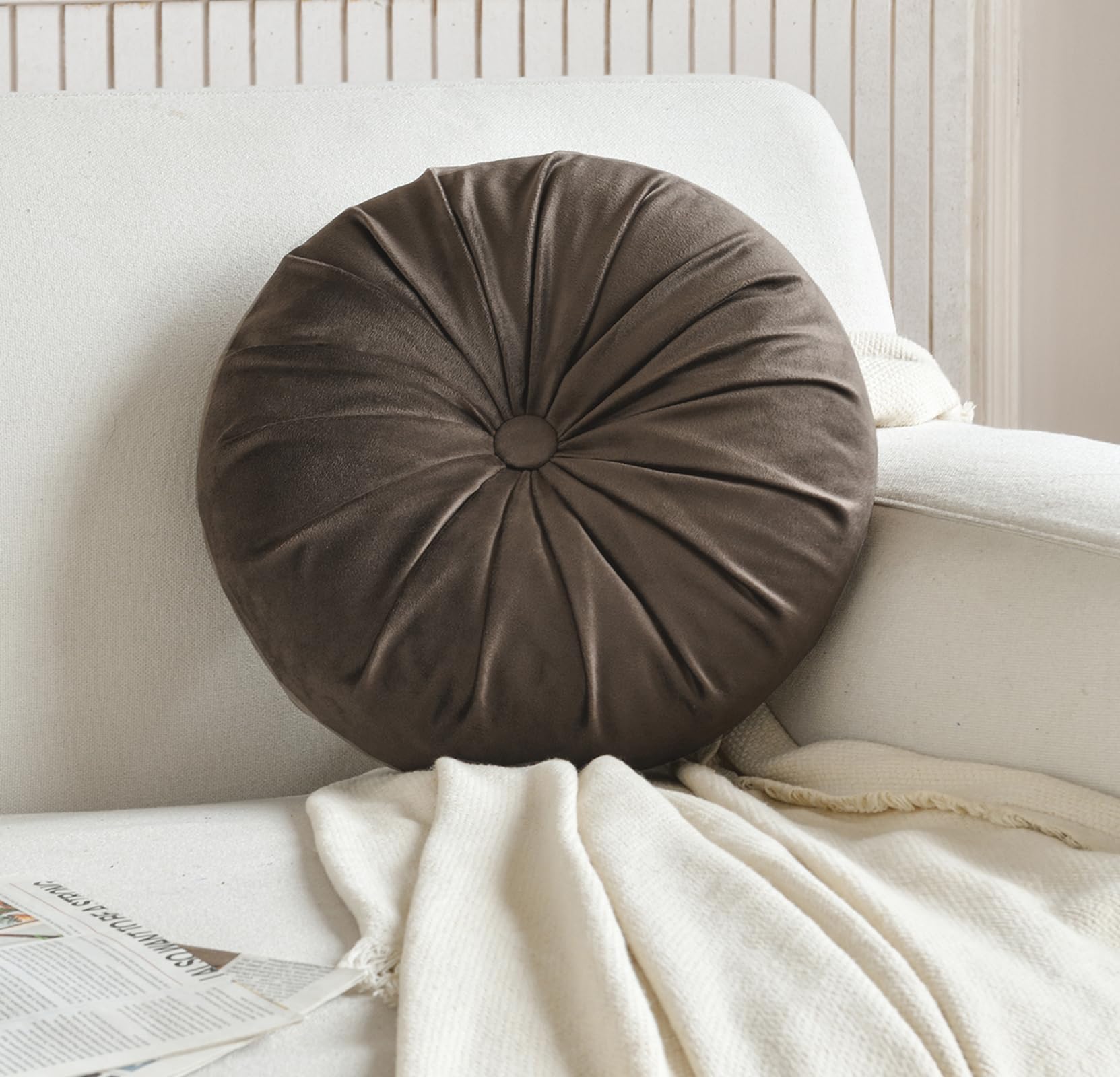 Eoieov Round Pleated Pillows Velvet Round Throw Pillow Decoration Cushion Pumpkin Circle Throw Pillow for Home Couch Sofa Chair Bed Car Decoration,