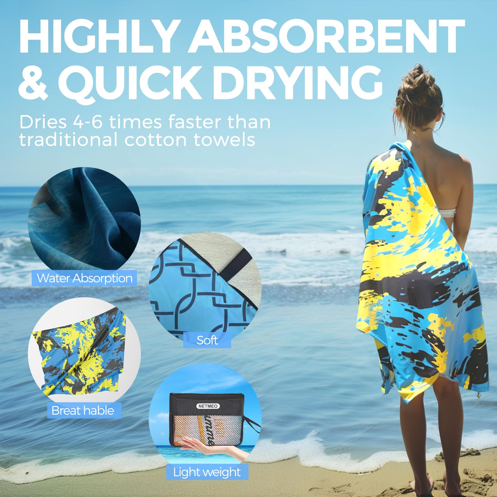 YiliYa Telo Mare Microfibra 150 × 70 cm Asciugamano da Spiaggia in Microfibra Asciugatura Rapida Telo Mare Antisabbia per Fitness Yoga Viaggi Nuoto Campeggio