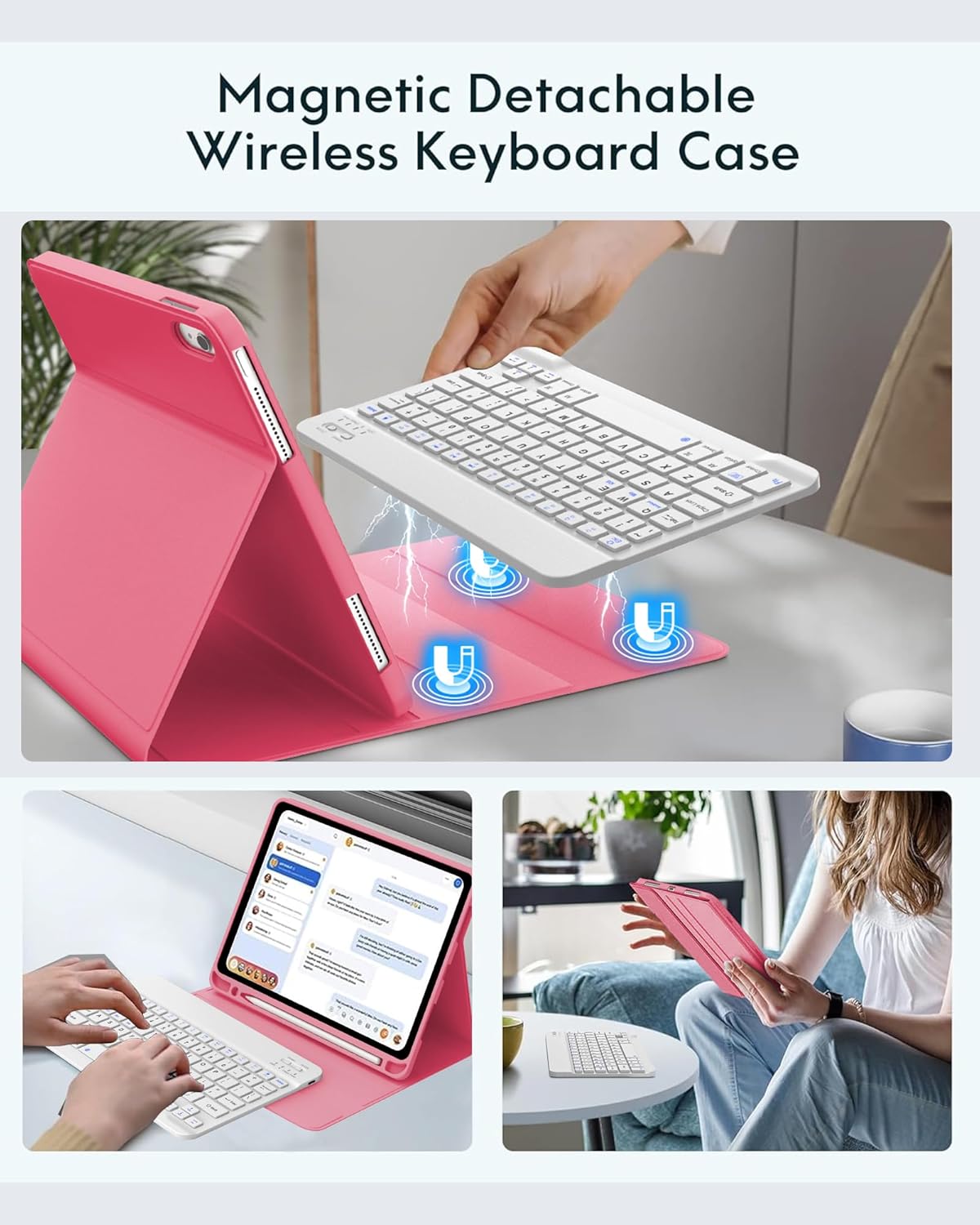 BORIYUAN for iPad 10th Generation Case with Keyboard 10.9 inch/iPad 11th Gen (A16, 2025) - Magnetic Wireless Detachable Keyboard Cover with Pencil Holder (Red)