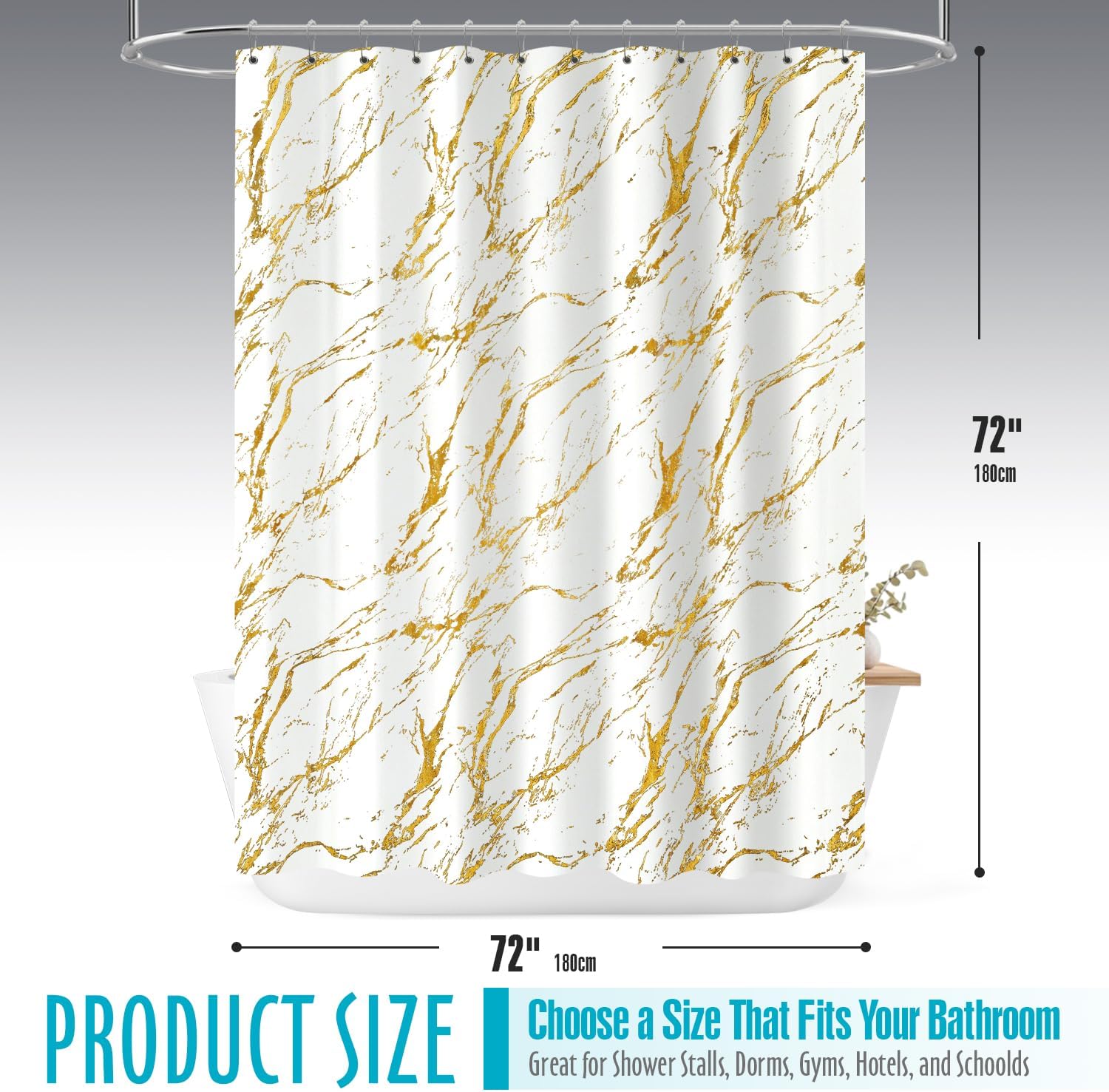 Ga-Geetopia Marble White Shower Curtain 72x72 Inches - Waterproof Fabric Shower Curtain, 90GSM Thick Bathroom Curtain with Elegant Marble Pattern, Modern Home Decor for Bathroom, Easy Clean
