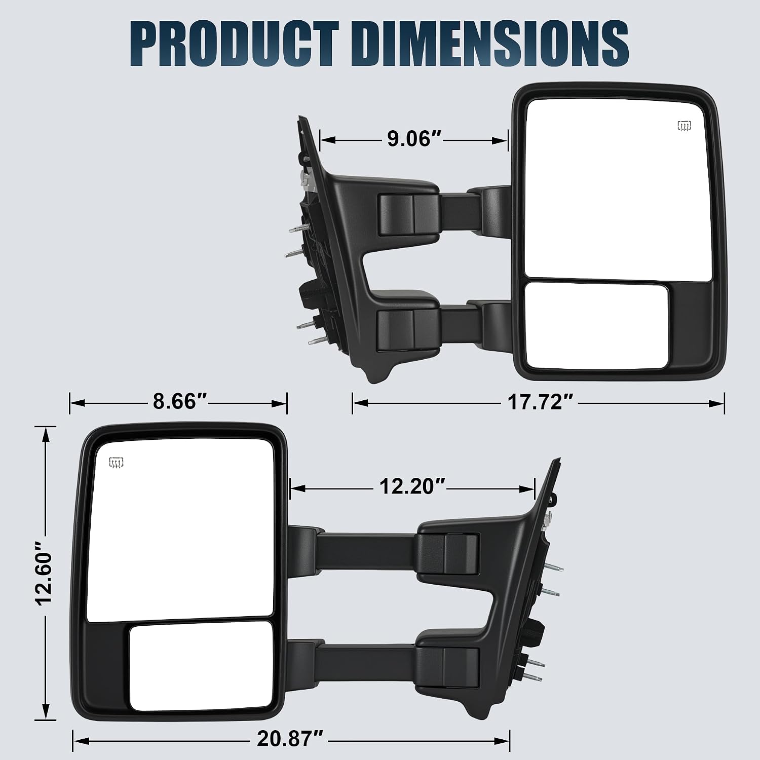 Tow Mirrors Compatible with 2008-2016 Ford F250 F350 F450 F550 Super Duty, Smoke LED Turn Signal & Running Light, Power Heated, Dual Glass, Manual Telescoping & Folding, Black