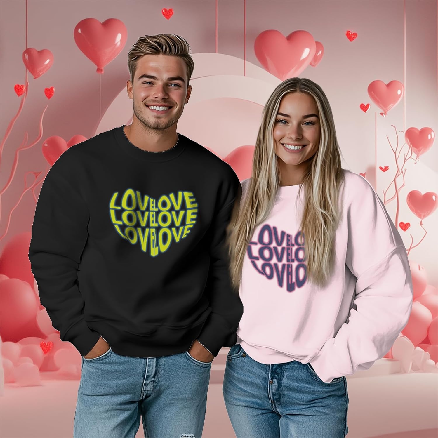 Couples Sweatshirt Unisex Crewneck Pullover Love Print Matching Hoodies 2025 Valentines Day Couple Gifts - Image 2