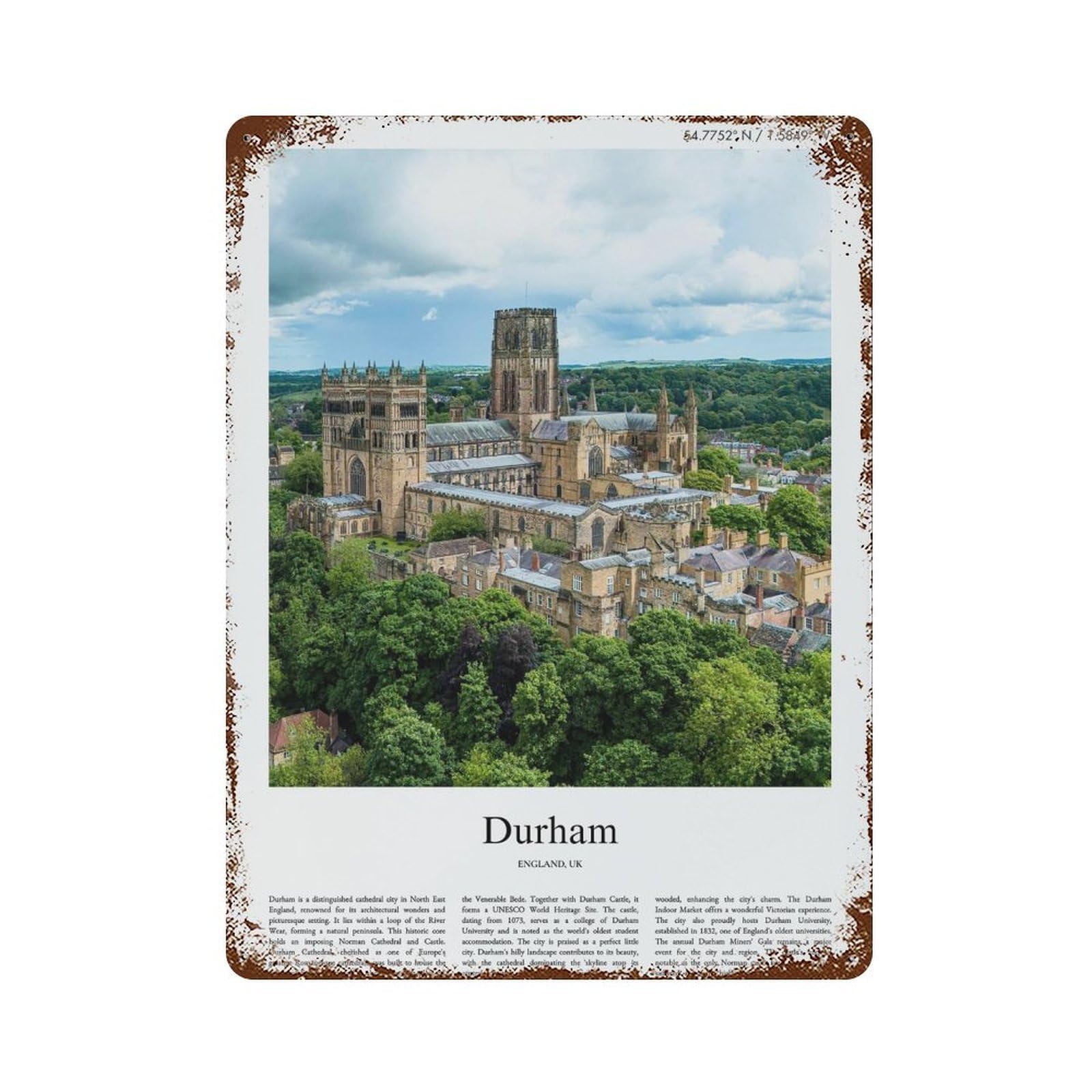 xiaoxiaoshen Durham England UK City Scenery Wall Decor Art Metal Tin Poster Modern Home Decor Art Home Bar Shop Decorations Vintage Sign 40x30cm
