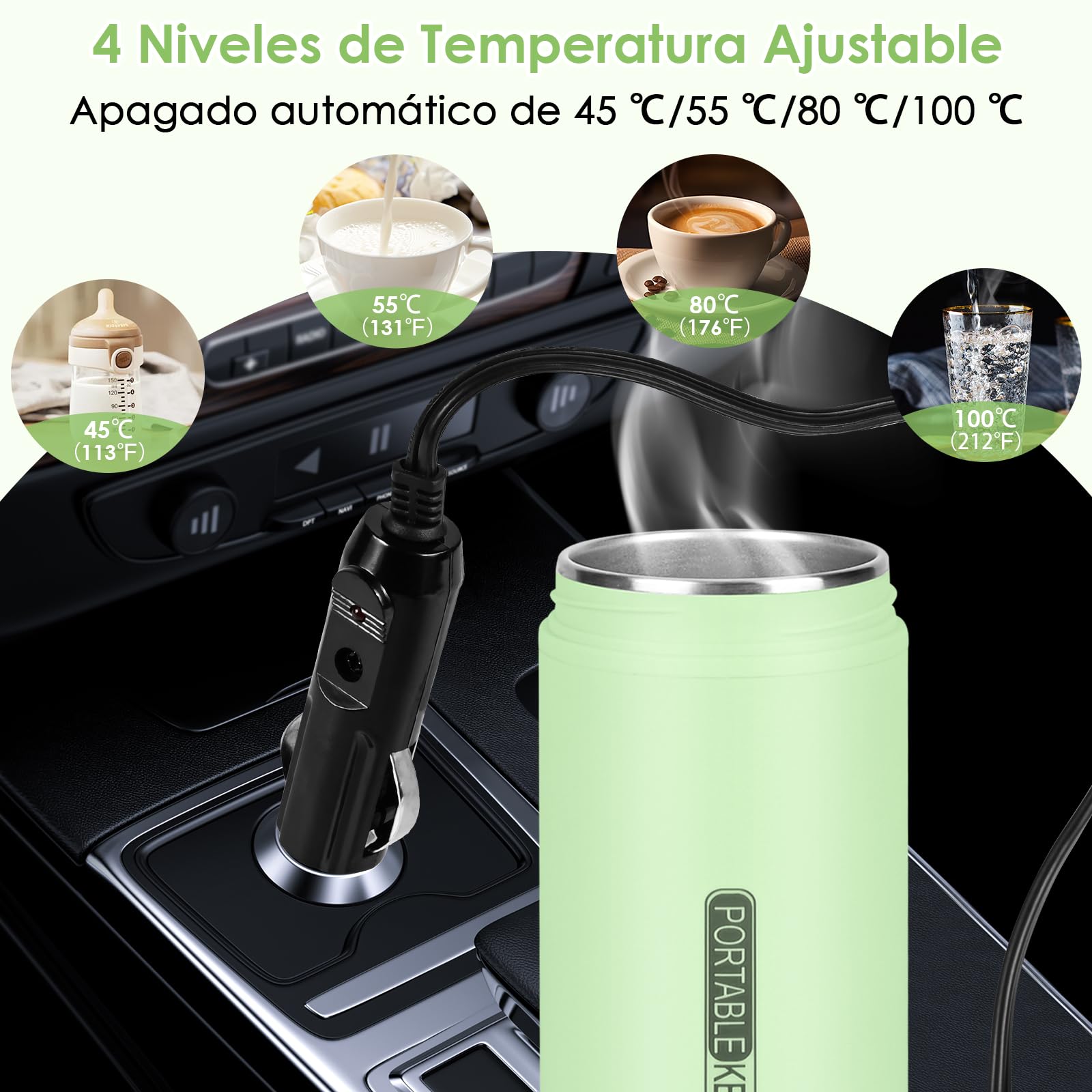 Dreamhigh® Hervidor Eléctrico Pequeño de Viaje, 500ml Calentador de Agua Portatil, 96W Pava Electrica Control Temperatura (45℃/ 55℃/ 80℃/ 100℃), Tetera Electrica para Té, Café y Leche (Auto) (Negro)