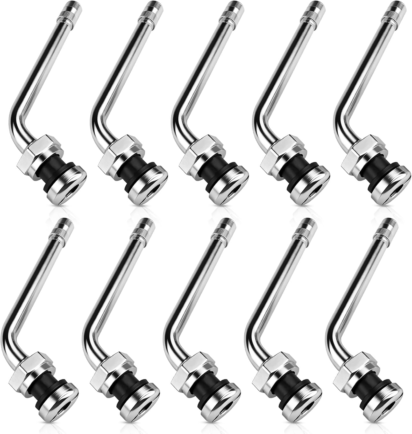 10pcs TR555D 60 Degree Bend Truck Tire Valve Stems, Compatible with 22.5in 24.5in Aluminum Wheels with 9.7mm Valve Holes