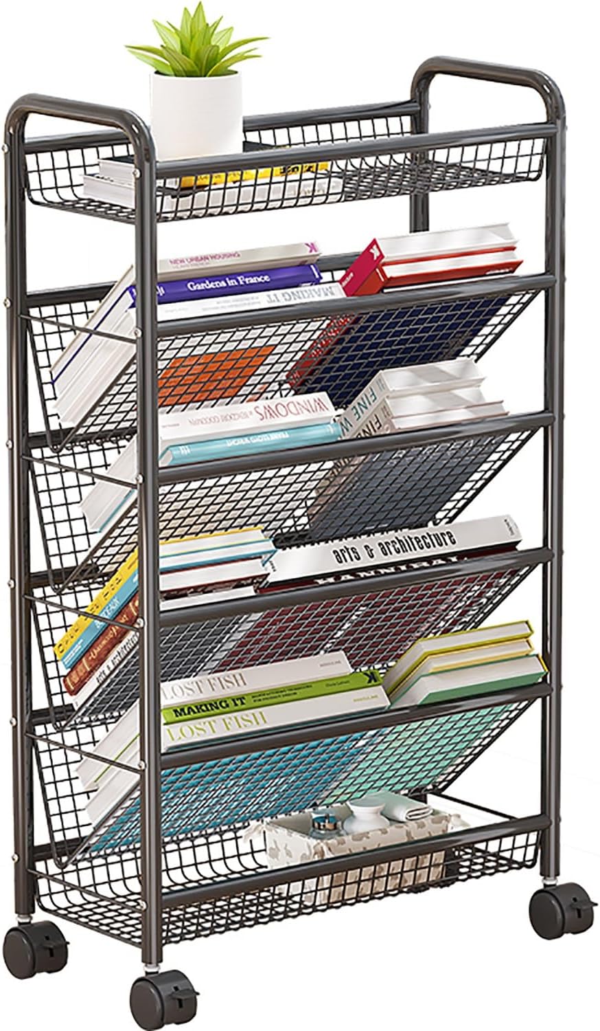 Metal Rolling Utility Cart, Library Book Cart, Movable Bookshelf V
