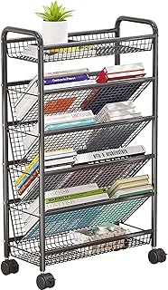 Carrito utilitario con ruedas de metal, 6 niveles en forma de V, con ruedas bloqueables, perfecto para oficina, escuela y uso doméstico, estantería móvil para una fácil organización