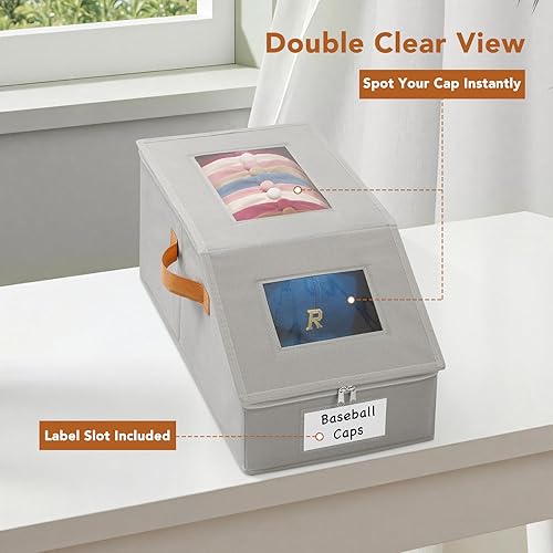 Miniatura 3 de Organizador de sombreros y caja de almacenamiento extra grande para gorra de béisbol con ventanas transparentes dobles a prueba de polvo, doble