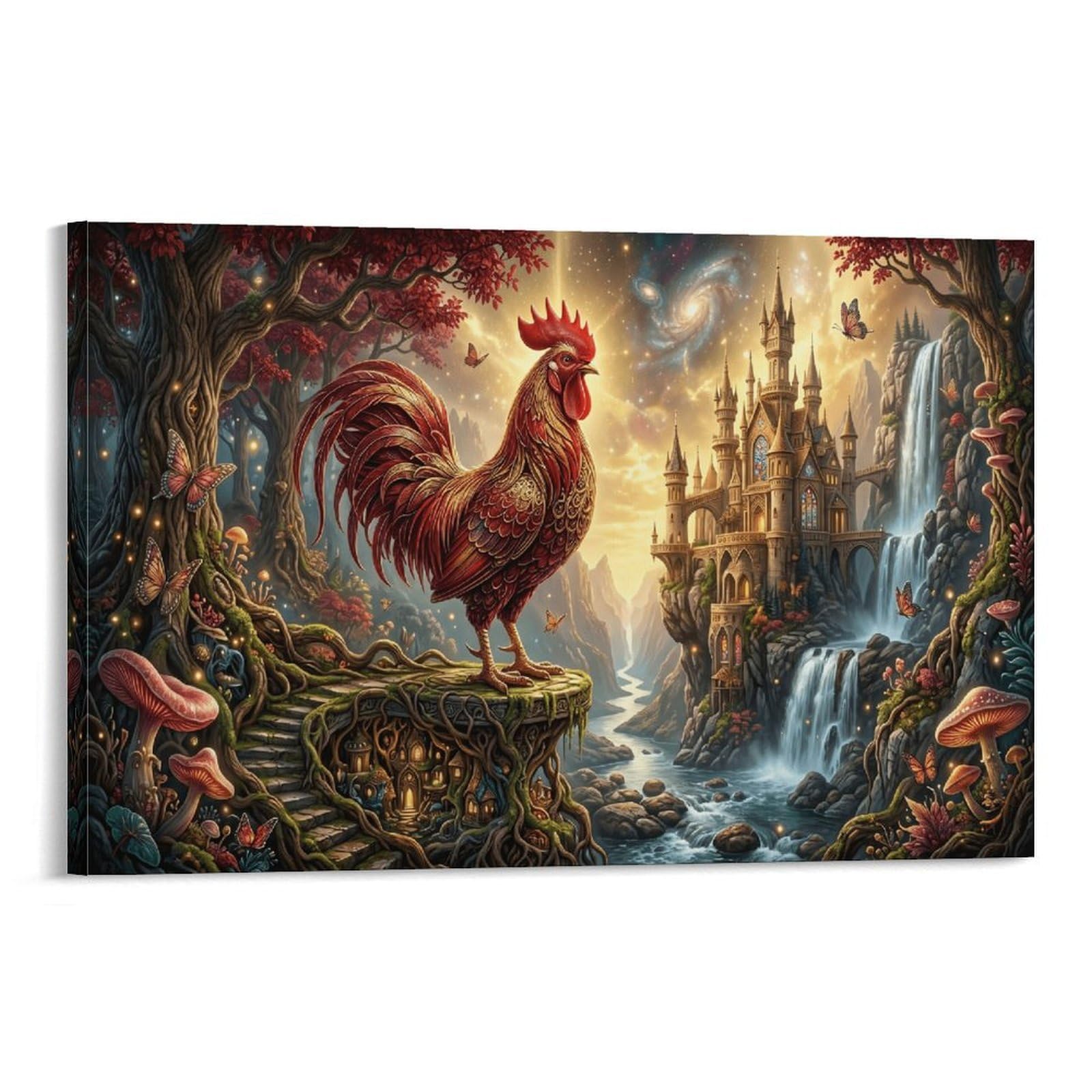 XPASHIQWC Rooster Poster Artwork Galaxy Waterfall Castle Canvas Prints Picture Modern Canvas Wall Art Picture Wall Hanging for Office Gym Living Room Decor 24x36inch(60x90cm)