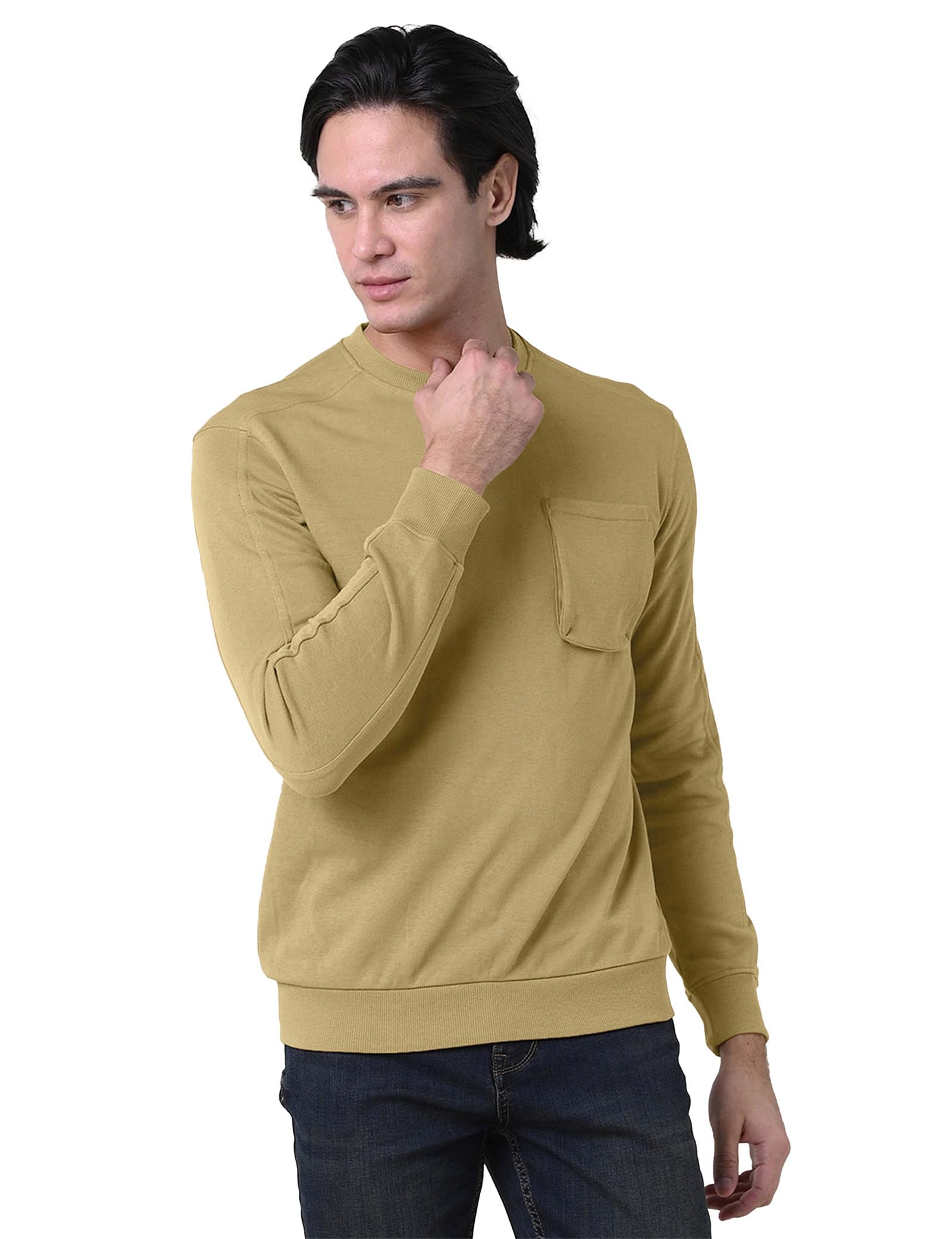 Enorsia Men's Basic Sweatshirt M Tan Cotton