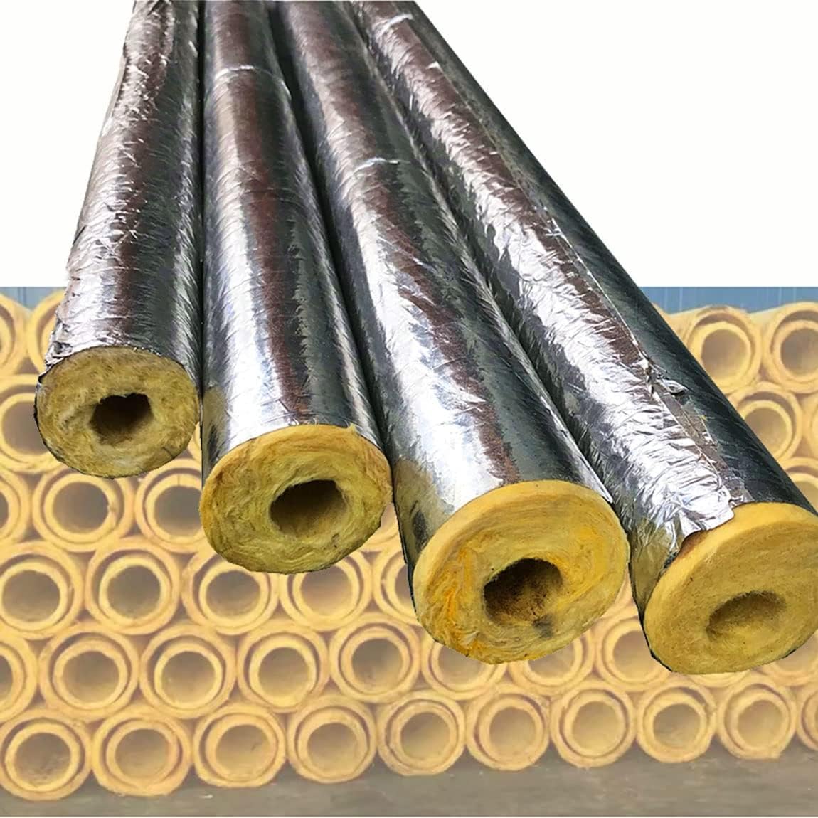 1m Self Seal Pipe Insulation Lagging Foil Backed Rock Wool Pipe Insulation 27-273mm Freeze Prevention(219mm/8.6")