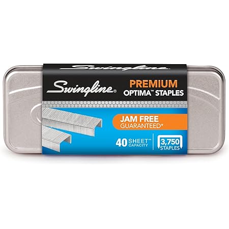 Swingline Staples, Optima, Premium, 1/4" Length, Jam Free Staples for Swingline Stapler Heavy Duty, Perfect for Home Office Supplies & Desktop, 40 Sheet Capacity, 210/Strip, 3750/Box, 1 Pack (35556)