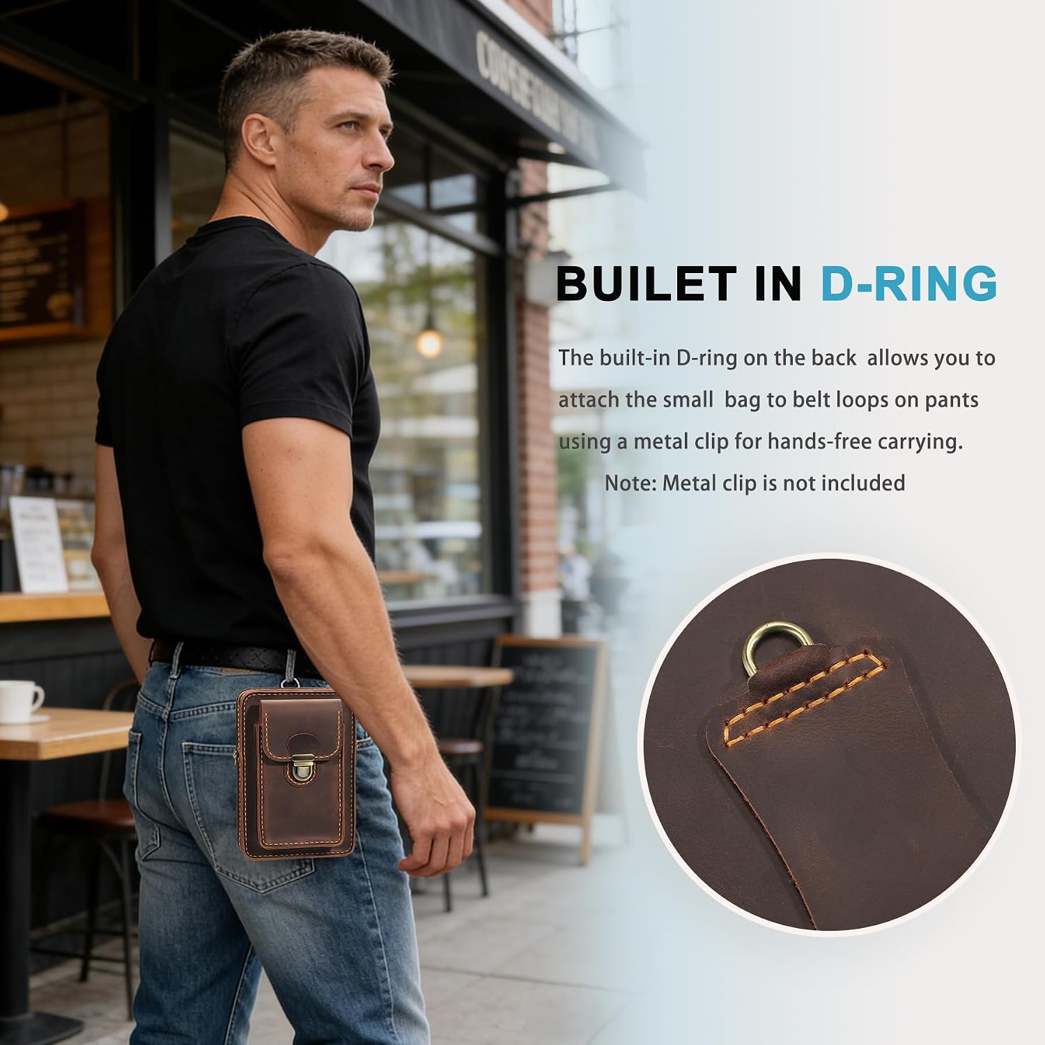 Handmade Genuine Leather Crossbody Phone Bag, Small Belt Pouch with Card Slots, Slim Phone Holster Case for Men & Women
