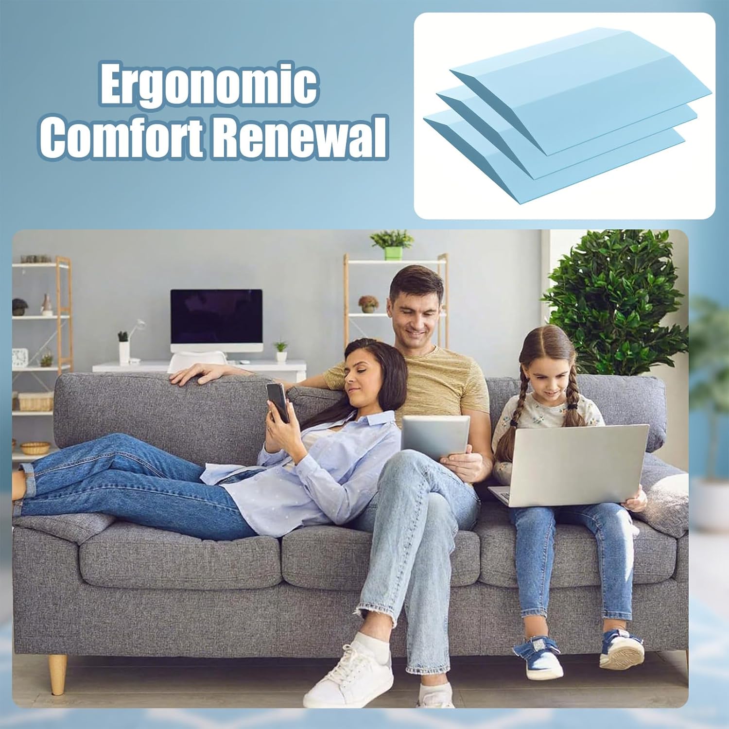 3 Pack Couch Cushion Support for Sagging Seat,20''x20''x2'' Blue Firm Foam Supports Sofa Seat Saver for Sagging Cushions