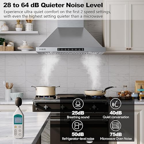 Miniatura 3 de Campana extractora de montaje en pared de 30 pulgadas, campanas de ventilación de cocina de 980 CFM con canalizadosin conductos, con sensor de