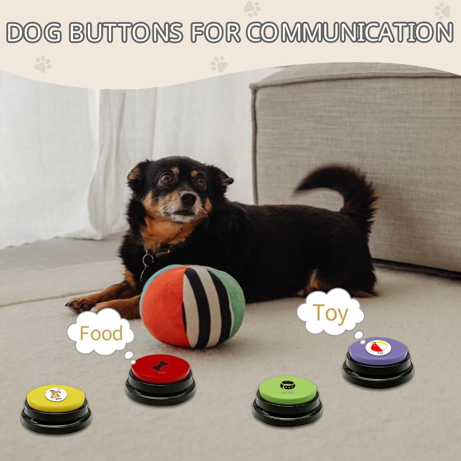 RIBOSY Juego de 6 colores, botón grabable, zumbador de entrenamiento para perros, graba y reproduce tu propio mensaje para enseñar a tus perros a voz lo que quieren