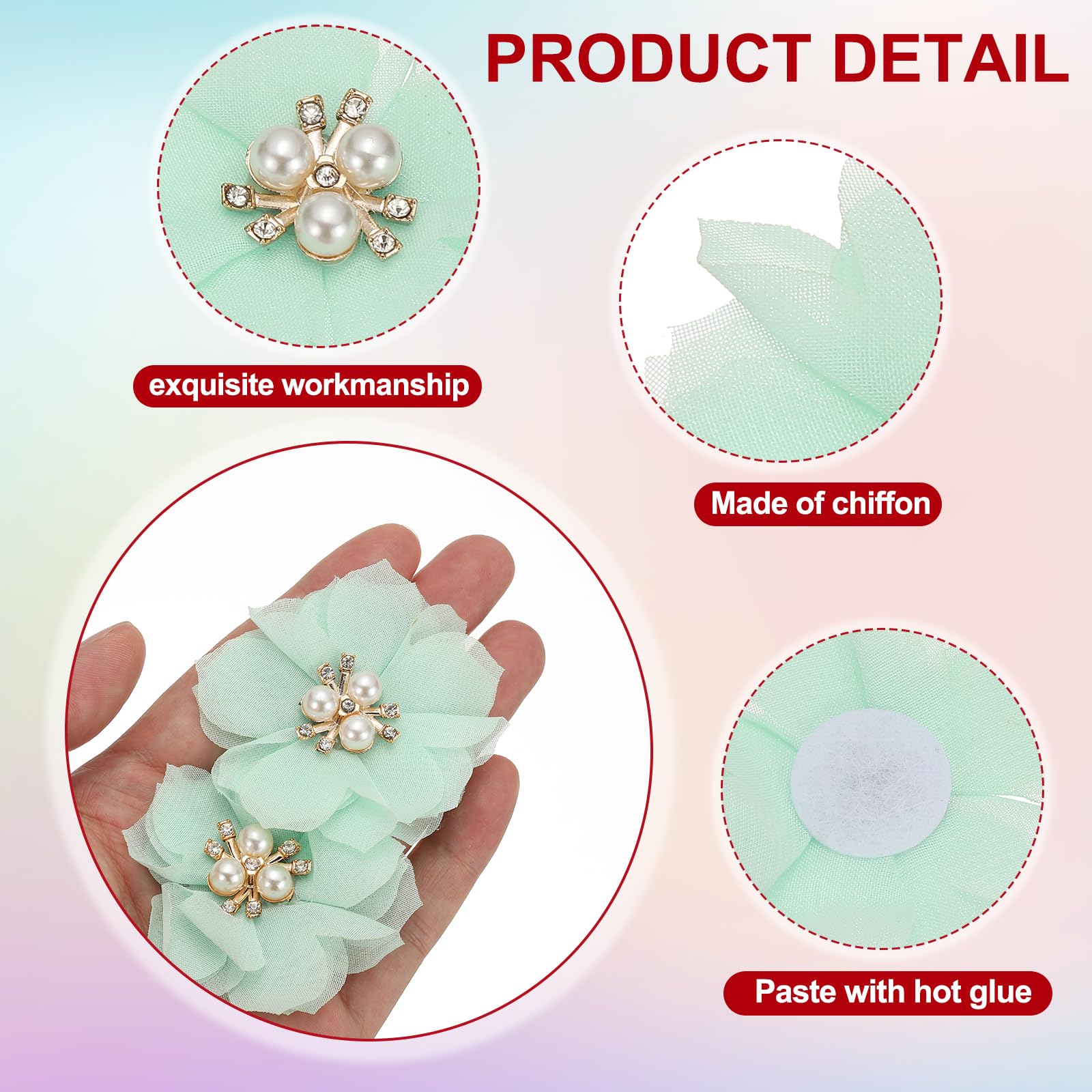 Fleur En Tissu Mousseline Et Tulle Pailleté Blanche Strass Et Perle 80mm