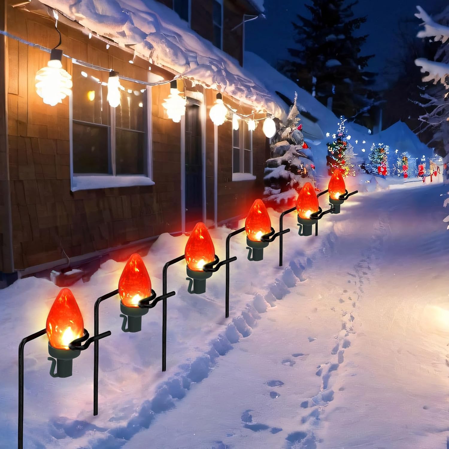 Ferraycle 24 Pack 10 Inches Christmas Light Stakes Metal Yard Lawn Tall Outdoor Christmas Light Stakes for Outside Yard Universal Xmas Pathway Lights on Yards(Black)