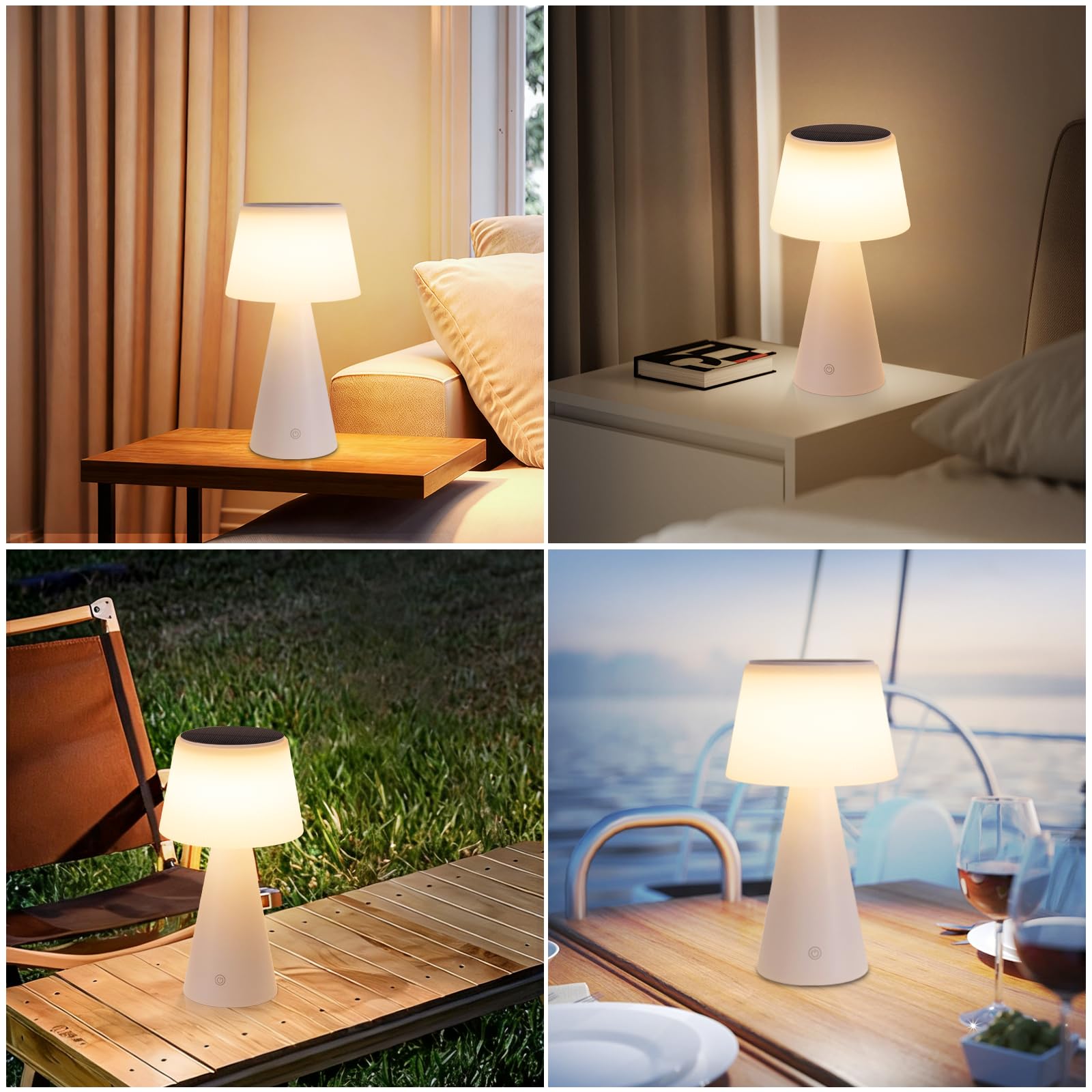 Juego de 2 Lámparas de Mesa LED Inalámbricas, Táctiles y Recargables | Lámparas con Batería 3600mAh e Intensidad Ajustable, Diseño IP44 para Interior y Exterior, Ideal para Salón y Dormitorio