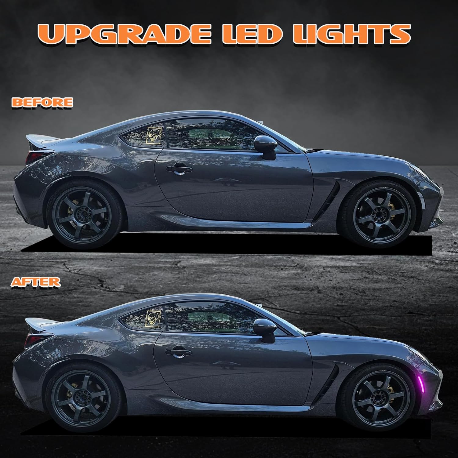 Dynamic Pink Purple LED Bumper side marker light For 2022 2023 2024 Subaru BRZ/Toyota GR86 Sequential Front Signal Dual-Row Indicator Lamp Smoked Lens 2PCS