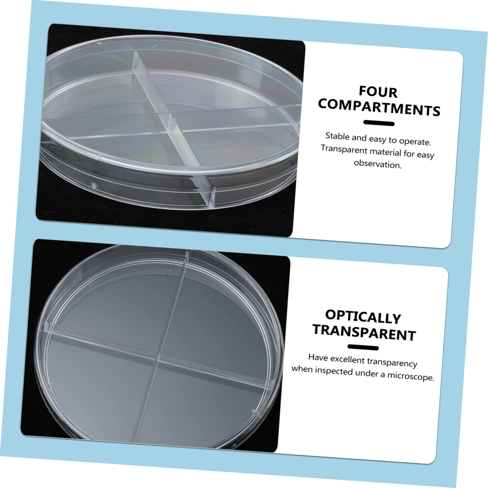 FUNOMOCYA 10pcs Plastic Petri Dishes for Laboratory Use Divided Cell Culture Flat Scientific Teaching Aid