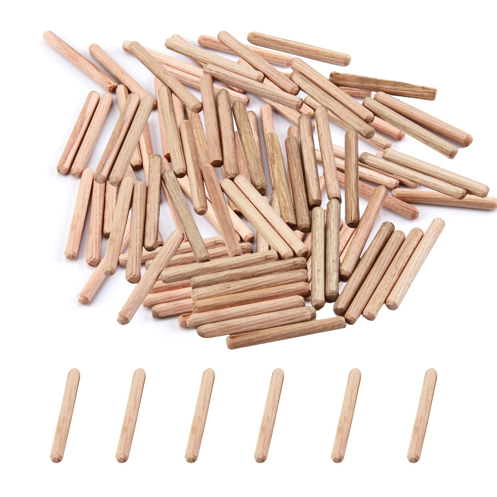 50Pcs Wooden Dowel Rods 6mm X 50mm - Cabinet Drawer Round Wood Pins, Twill Fluted Plugs for Furniture Door Art Woodwork Carpentry Craft DIY