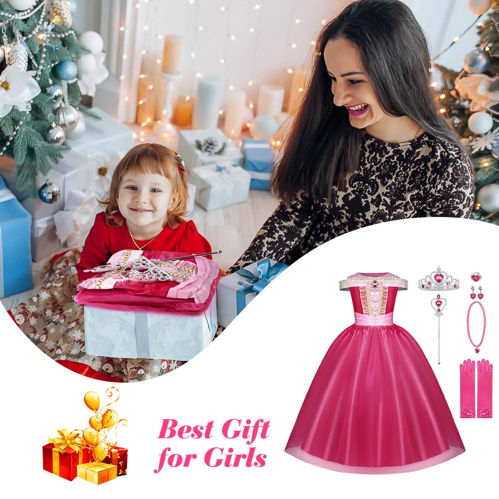 Robe de Princesse Filles, Déguisement de La Belle au Bois Dormant, Robe Rose de Princesse, Costume de Soirée Enfant pour Anniversaire Fête Halloween Noël Partie Carnaval