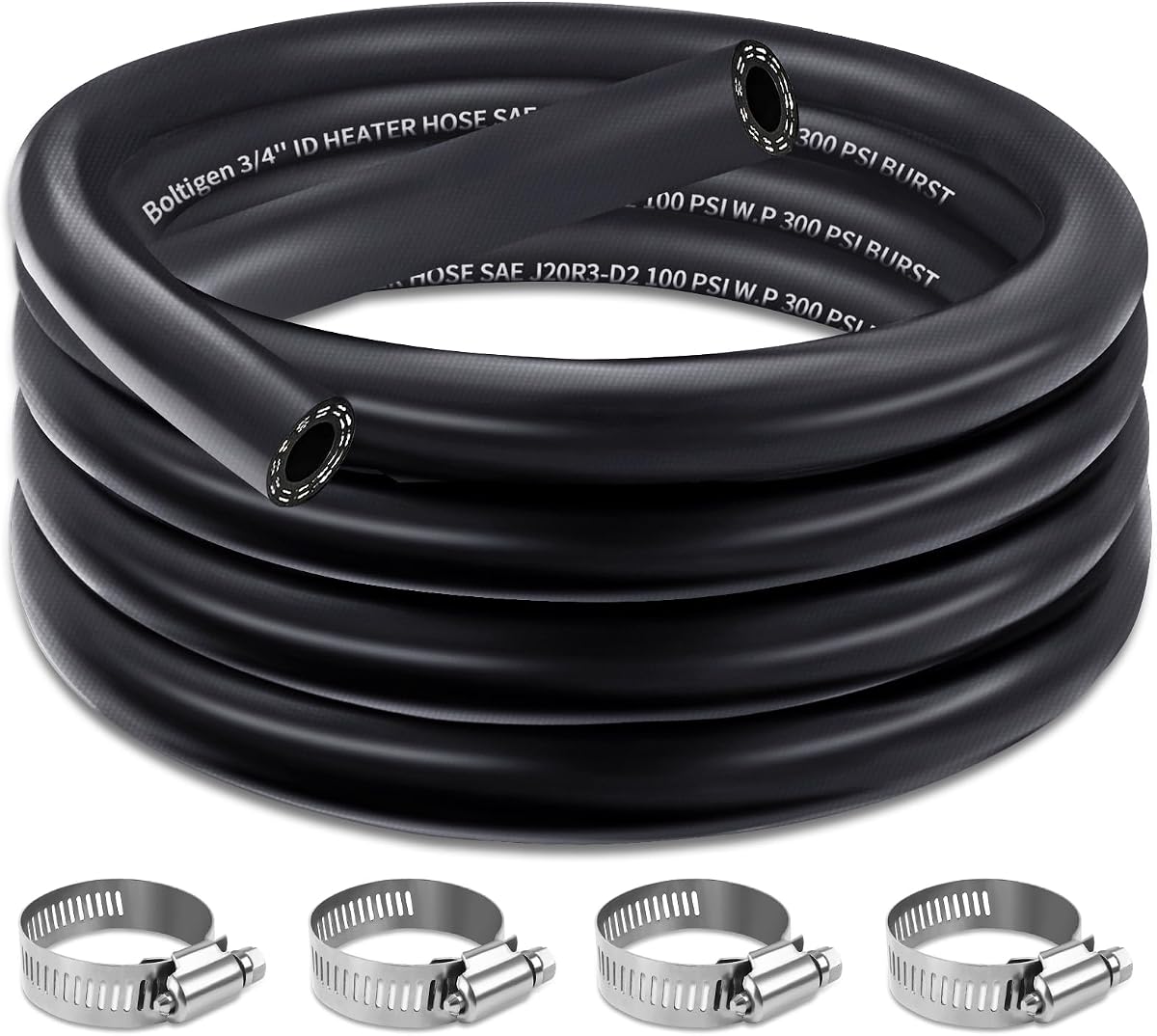 5/8 Heater Hose 10FT SAE J20R3 EPDM Coolant Hose with 4 Clamps | Fit Radiator Line Heater Core Systems, Kink Resistant, High Temperature Resistant, 100 PSI Working Pressure, Ready to Install