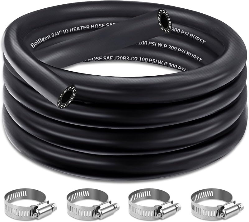 5/8 Heater Hose 10FT SAE J20R3 EPDM Coolant Hose with 4 Clamps | Fit Radiator Line Heater Core Systems, Kink Resistant, High Temperature Resistant, 100 PSI Working Pressure, Ready to Install