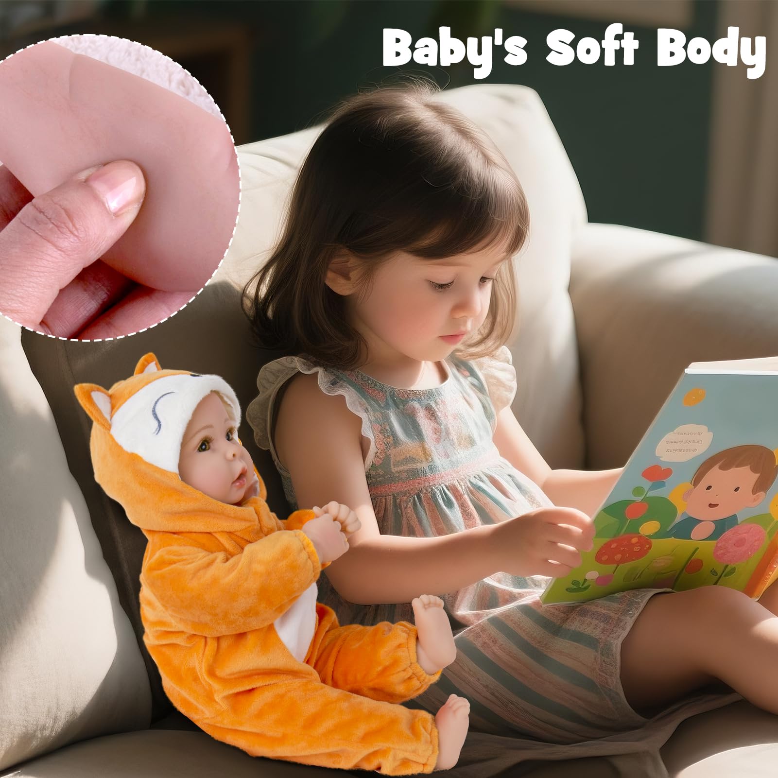 Muñecas de bebé realistas para niña, 17 extremidades de vinilo suave y cuerpo de tela, muñeca de bebé de la vida real, regalo para niños a partir de 3 años 5