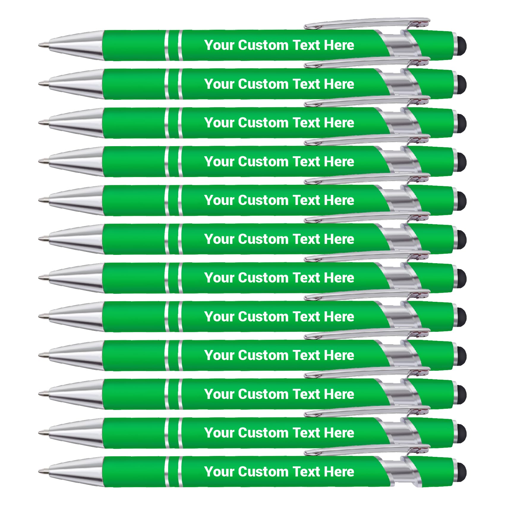 FIKCIK Personalised Pen, Custom Ballpoint Pen with Name/Logo, Ballpoint Stylus Pens for Touch Screens, Personalised Pens for Women Men Business Office Graduation Birthday Christmas Gifts-12pcs-Green