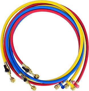 Upgrade N6HVAC Refrigerant Hoses, 1/4" HVAC Hose with Compact Ball Valve, 6FT, Standard 1/4"Flare Fittings, 800 PSI Working Pressure for R410A, R134A, R22 and Common Refrigerants, 3-Color Hose Kit