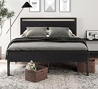 Vista 3 de SHA CERLIN Base de cama de plataforma de metal tamaño Queen de 14 pulgadas con cabecero y estribo de madera, base de colchón, no necesita somier