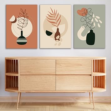 3l  Bohem Kanvas Tablo Seti 18 - Modern Boho Duvar Dekoru - Modern  izgili Tasar m 3 Par a Tablo, 70x100 cm