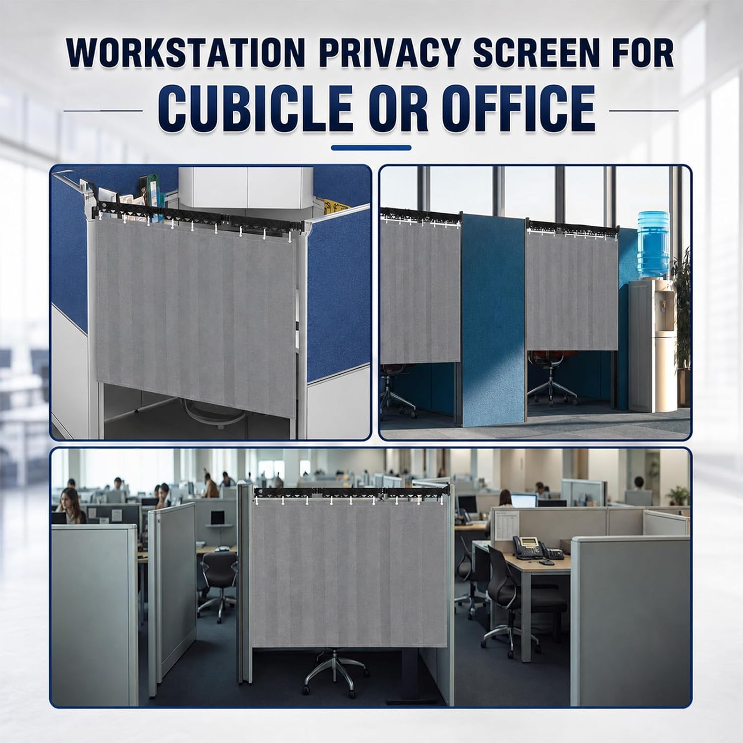 51 X 39 Inch Cubicle Curtain for Office with 39" Wall Mounted Folding Telescopic Bracket Sliding Blackout Privacy Curtains Partition Room Dividers Freestanding for Cubicle or Office