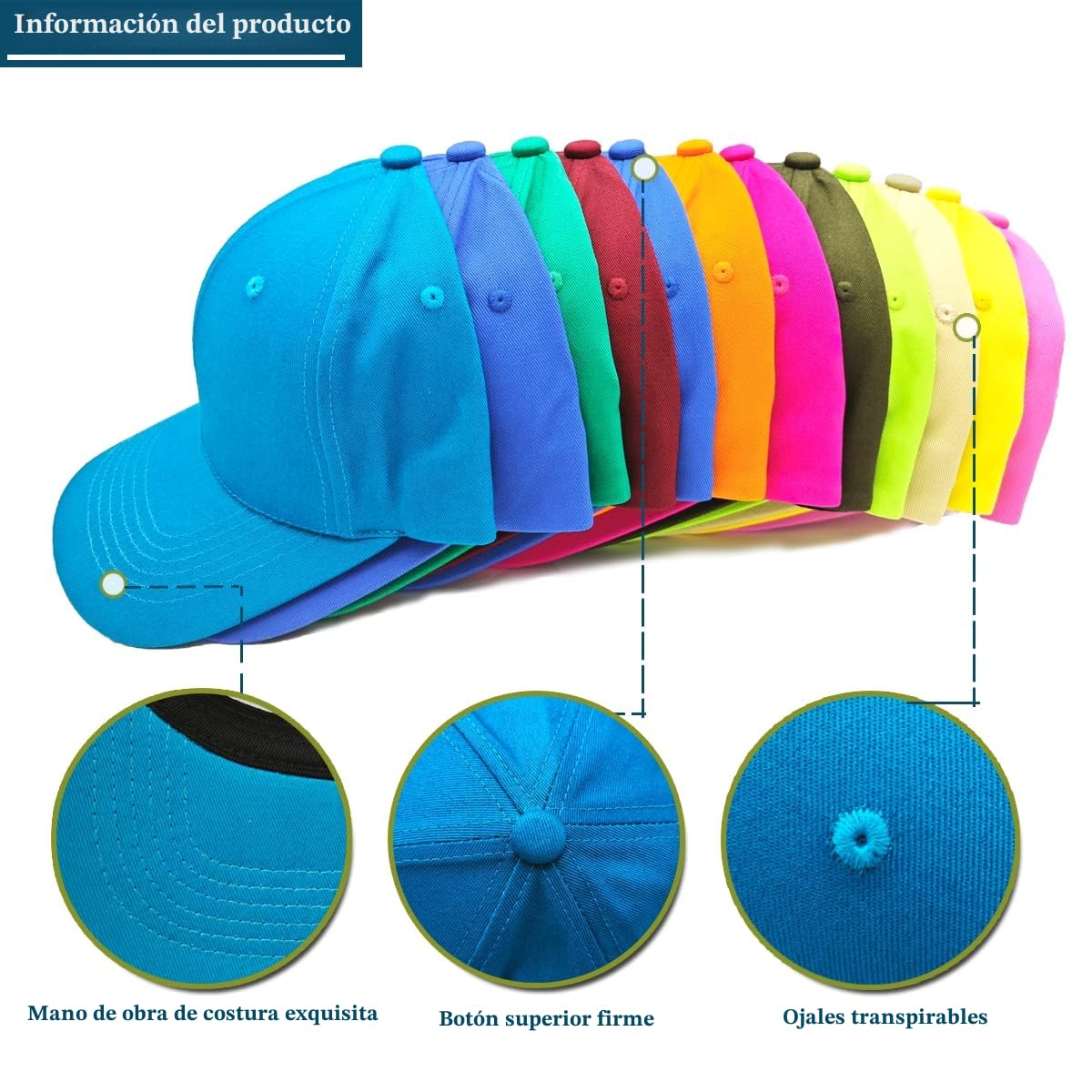 3 gorras de béisbol para hombre y mujer, 100% algodón, gorra de béisbol deportiva, casual, lisa, estilo polo clásico