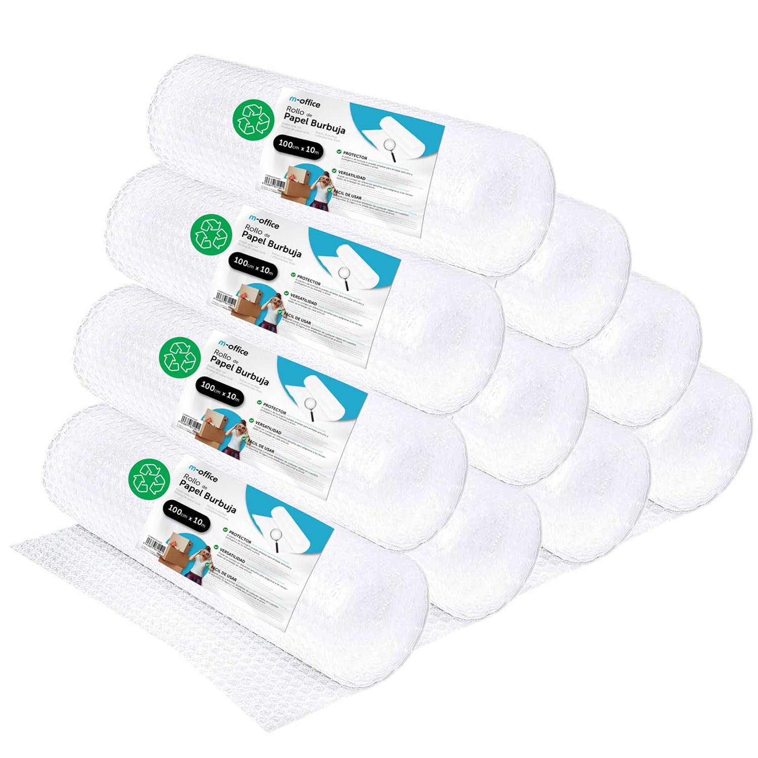 Luftpolsterfolie, recycelte Luftpolsterfolie, Luftpolsterfolie für Umzüge, Verpackungen und Boxen, Luftpolsterfolie für Verpackung, m-office (100 cm x 10 m, 10 Stück)