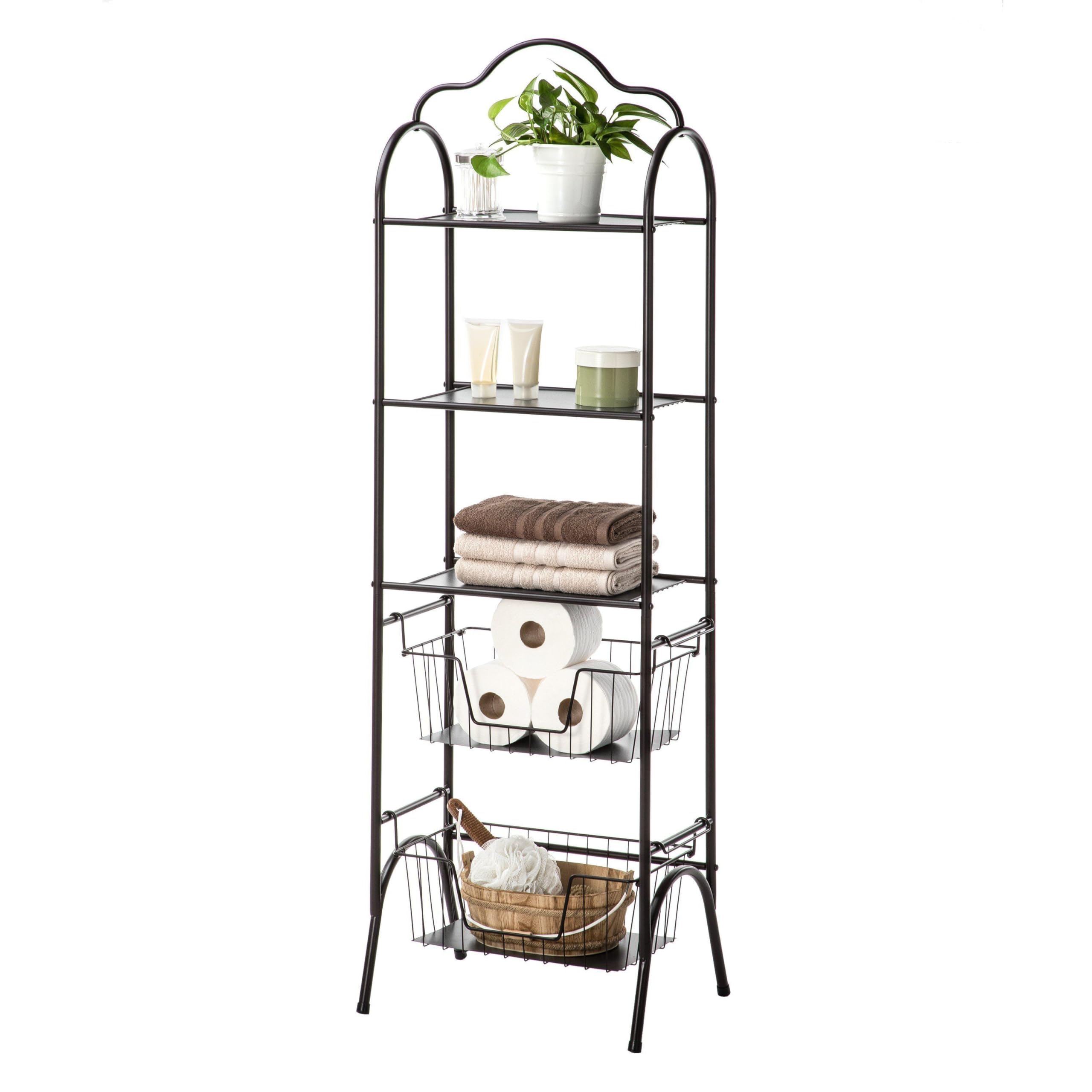 Home Zone Living Bathroom Organizer - 5-Tier Freestanding Storage Shelves with Basket Style Shelving, Oil-Rubbed Bronze (CAD7002U)