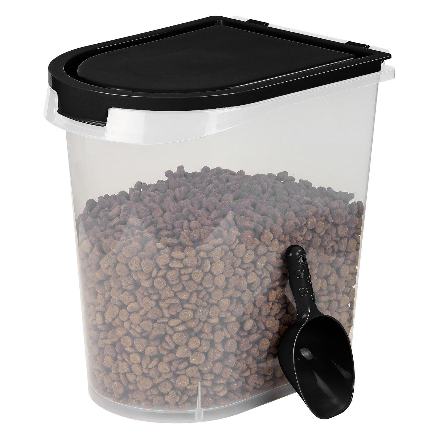 20L Airtight Pet Food Storage Container with Plastic Measuring Scoop - Dry Food Dispenser for Dogs, Cats & Pets - Durable Design with Casters for Easy Mobility and Movement - Black (Black)