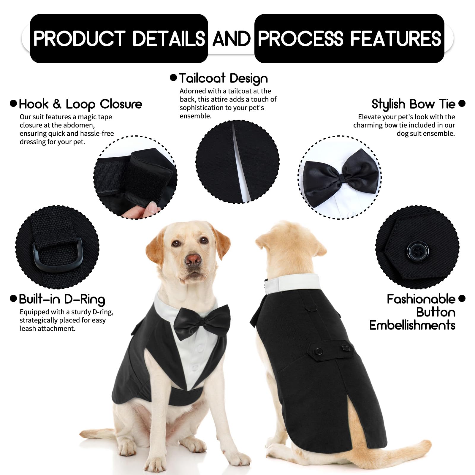 Hund Smoking Anzug & Bandana Set, Hund Hochzeit Anzug, Hundekostüm für Kleine, Mittlere und Große Hunde, Hundekleidung für Hochzeit, Geburtstage, Partys Weihnachten und Halloween-Schwarz XXL