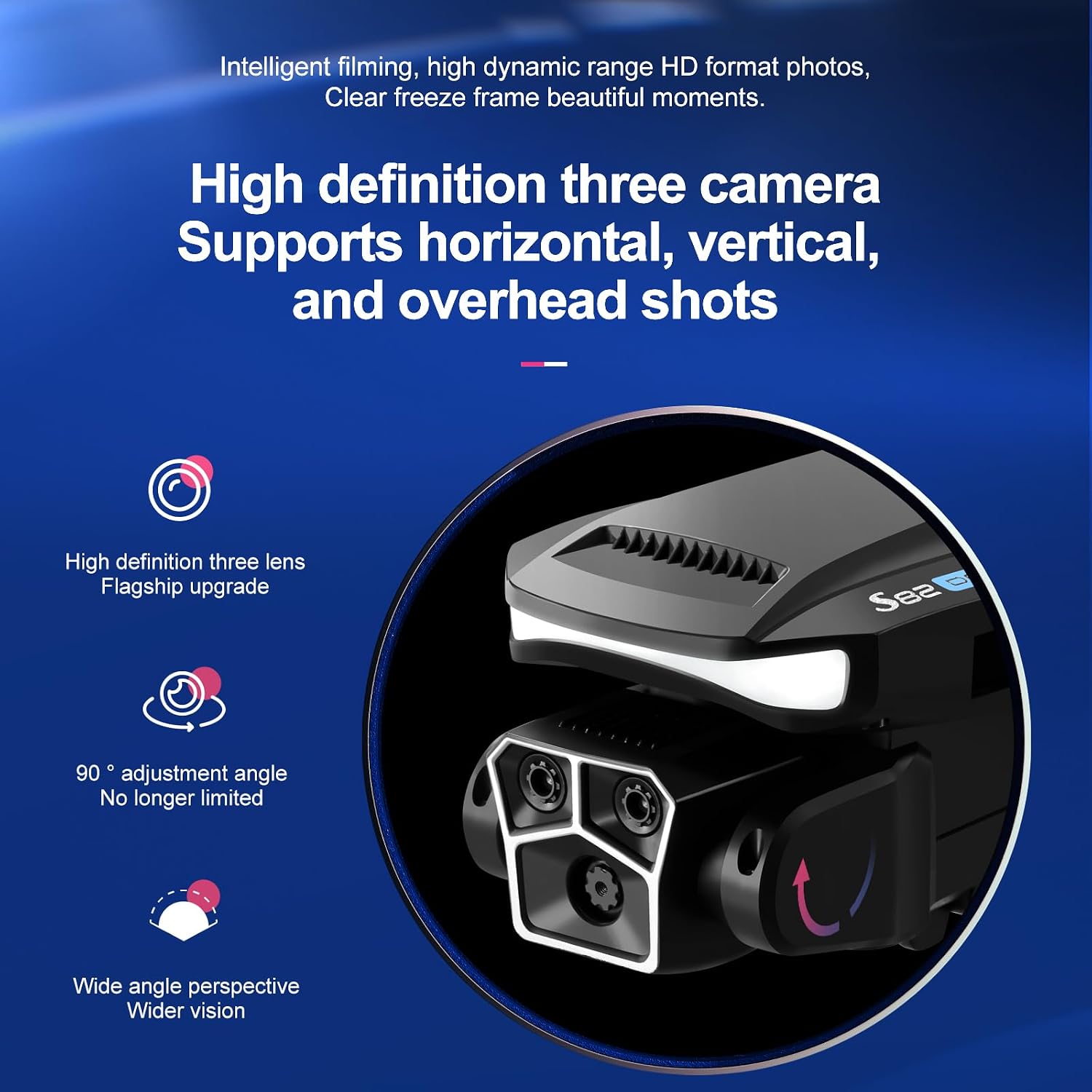 ikaufen S82 4LED Light Drone with Camera for Adults RC Drone With 4K HD Dual Camera WiFi FPV Foldable Quadcopter Aircraft +2 Battery
