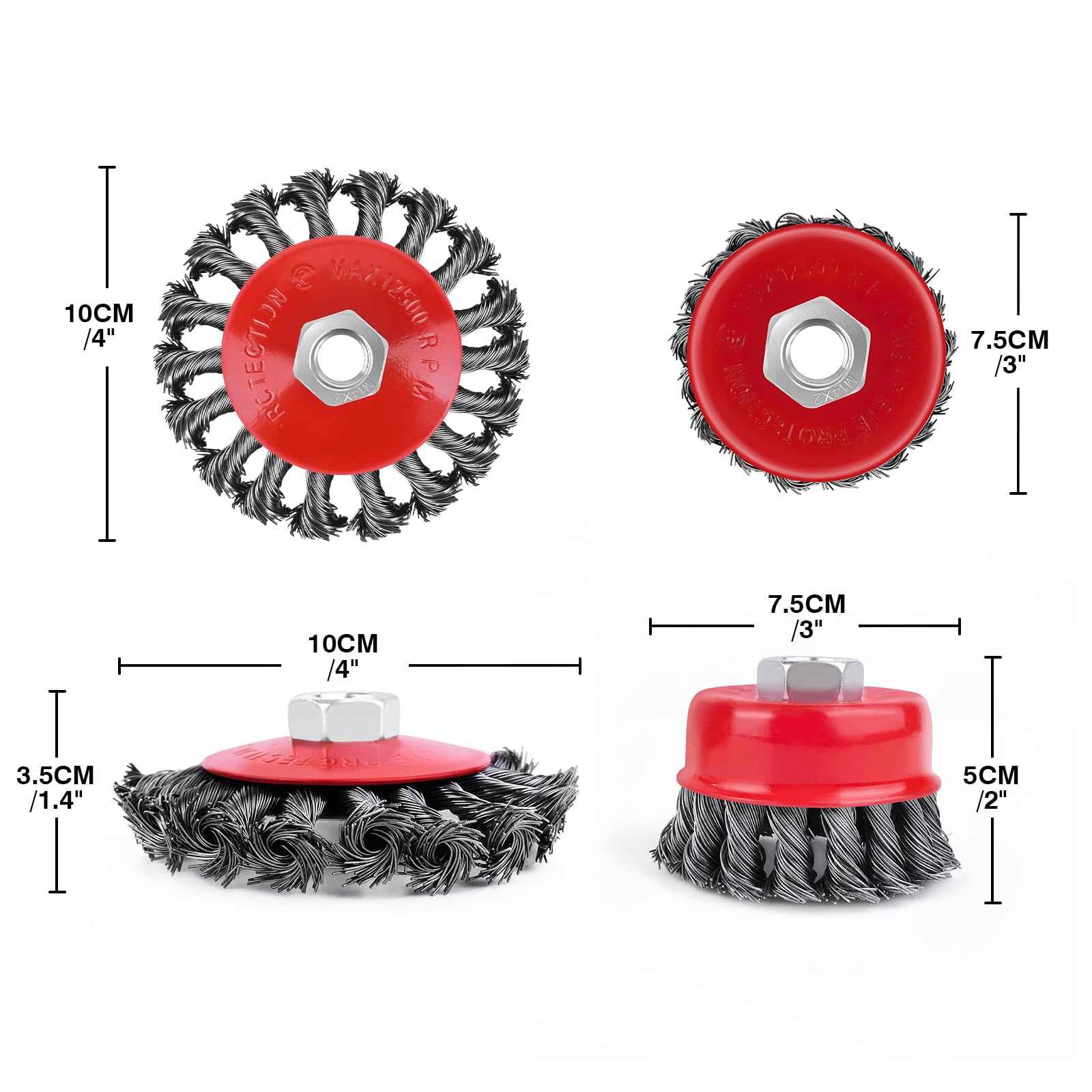 HSHa Wire Cup Brush 3/4 Inch Knot Wire Wheel for Angle Grinders M14 Shaft, 4pcs