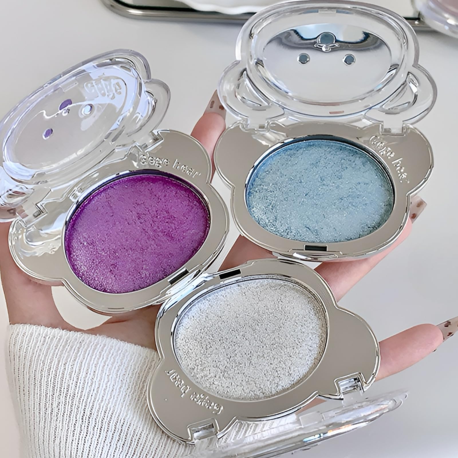 Gege Bear Diamond Shimmer Highlighter Cream | Radiant Glow | Ultra Blendable & Long Lasting | Dewy & Luminous Look | Highly Pigmented | Perfect Highlighters for Cheeks Brow Bone Body (02#Silver Stardust, 8.5g)-image-6