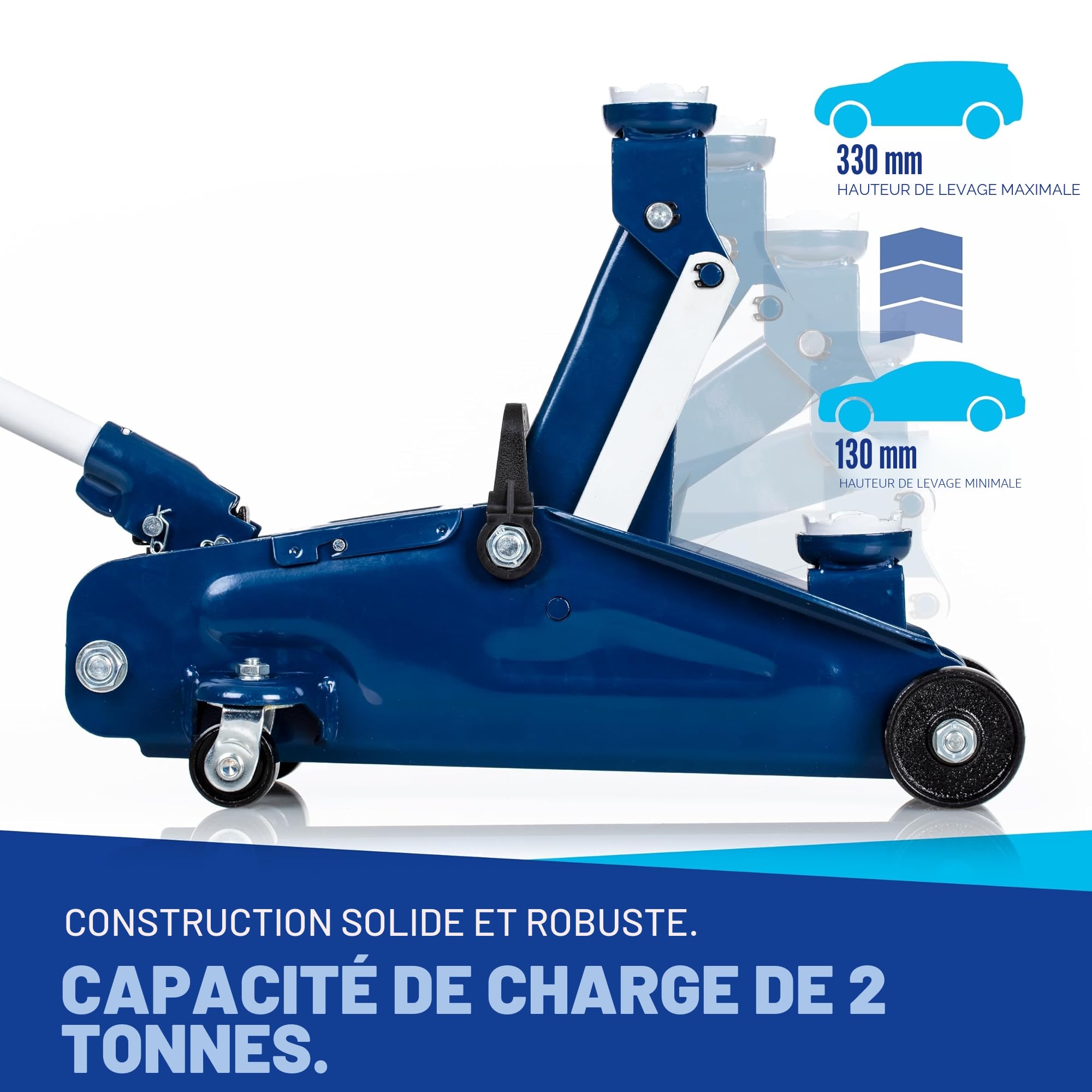 NTG Cric hydraulique Cric de manœuvre 2to 2000kg 130-330 mm Voiture Atelier Changement de pneus | pour la Maison et l'atelier | Roulable et dirigeable