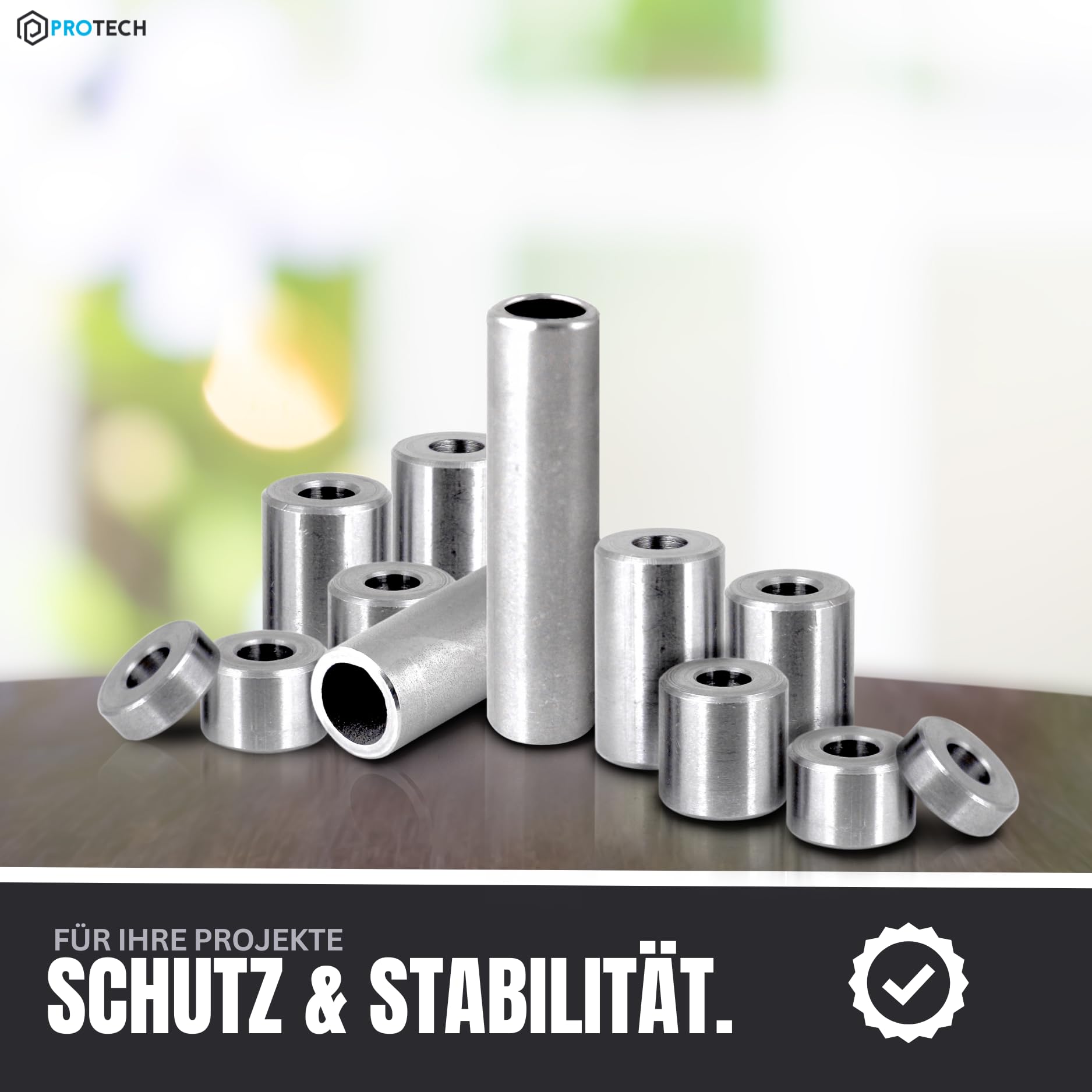 PROTECH 200 Stück Alu Distanzhülsen M10 aus Aluminium 15x10.5x8 Alu Hülsen Abstandshülse Abstandhalter Rohrbuchse Rund Innendurchmesser 10.5mm Länge 8mm