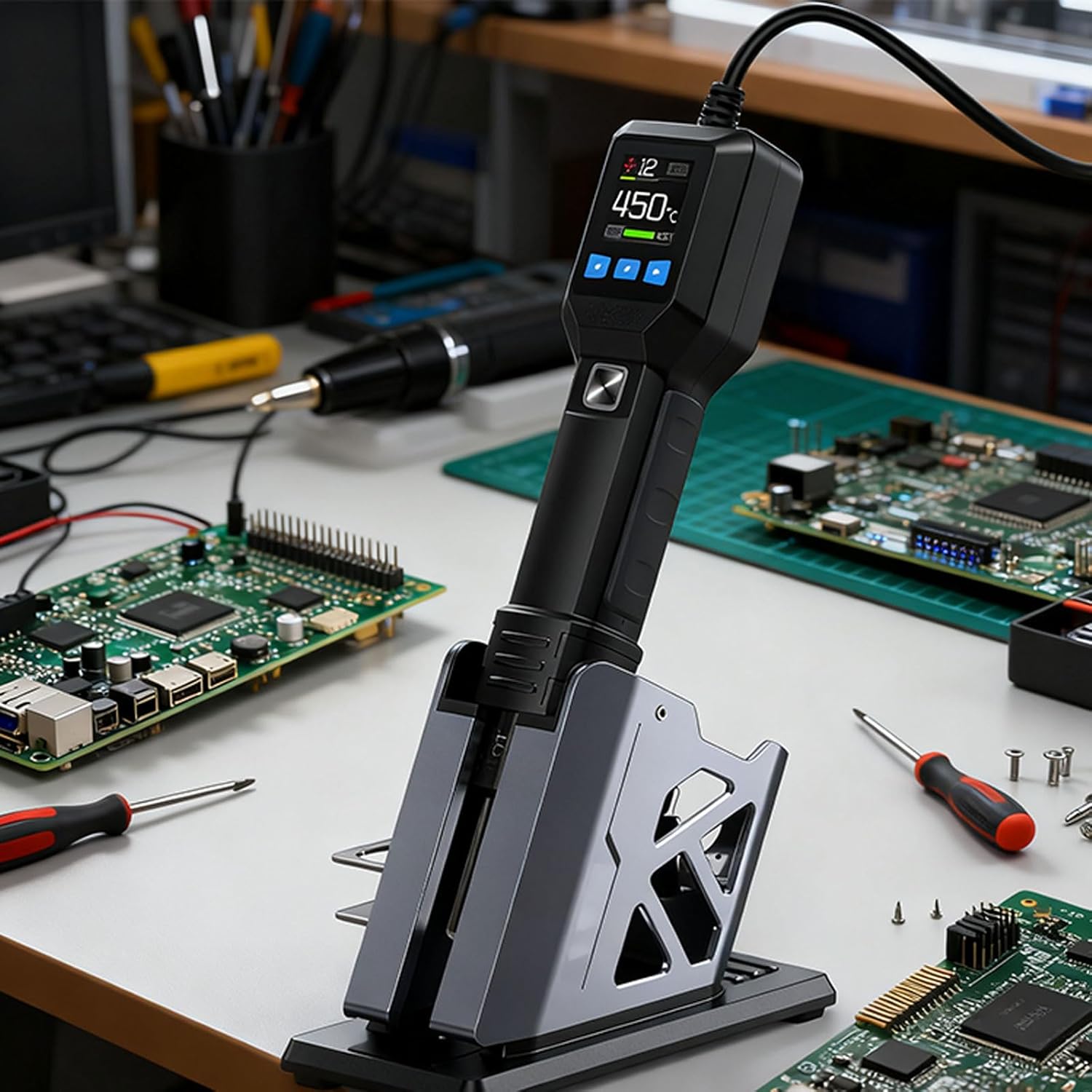 550W Hot Air Gun 1 54in LCD Digital Hair Dryer Soldering Heat Gun 212-842 F Temperature Brushless Fan