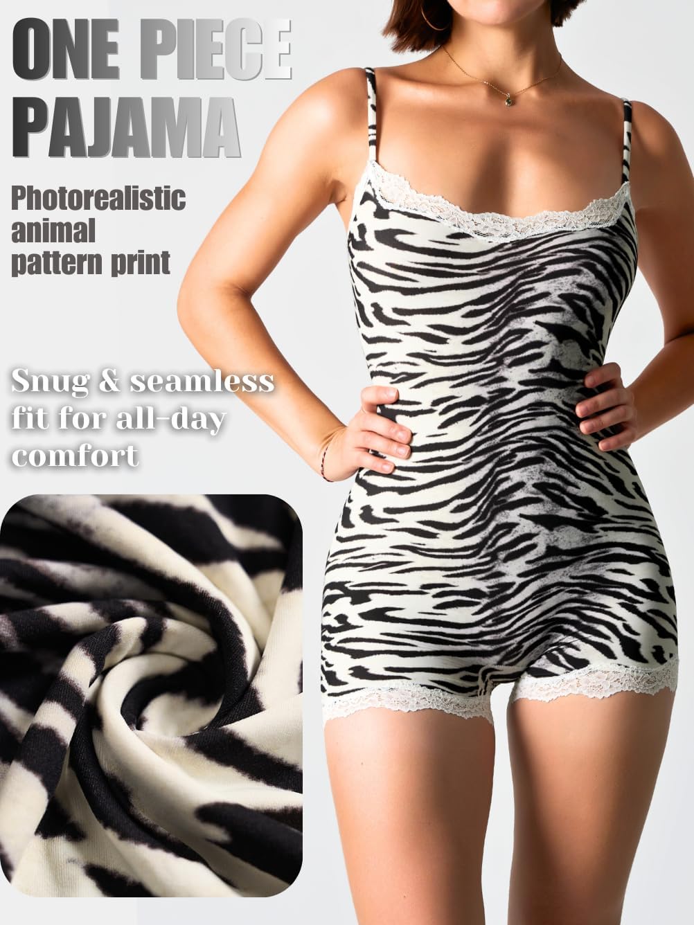 Women's Trendy & Ultra Soft Shorts Romper, Lace Trim Spaghetti Bodysuit Top from Lounge to Going Out (Fits 0-12) - Image 2